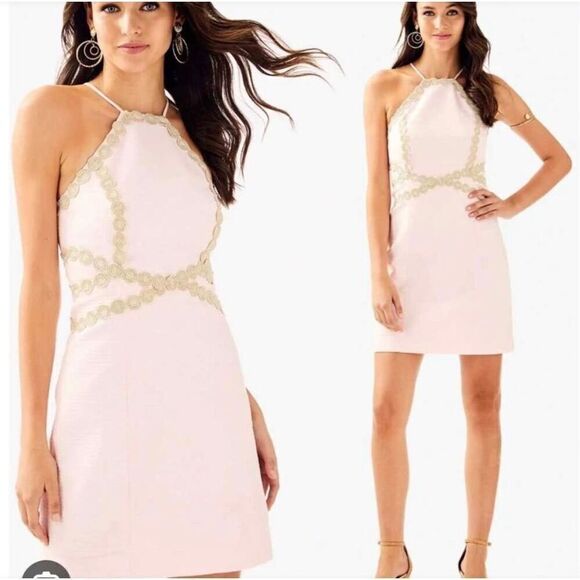 New Lilly Pulitzer Pearl Shift Paradise Tint Pink Peach Metallic Gold Size 4 - Picture 1 of 9